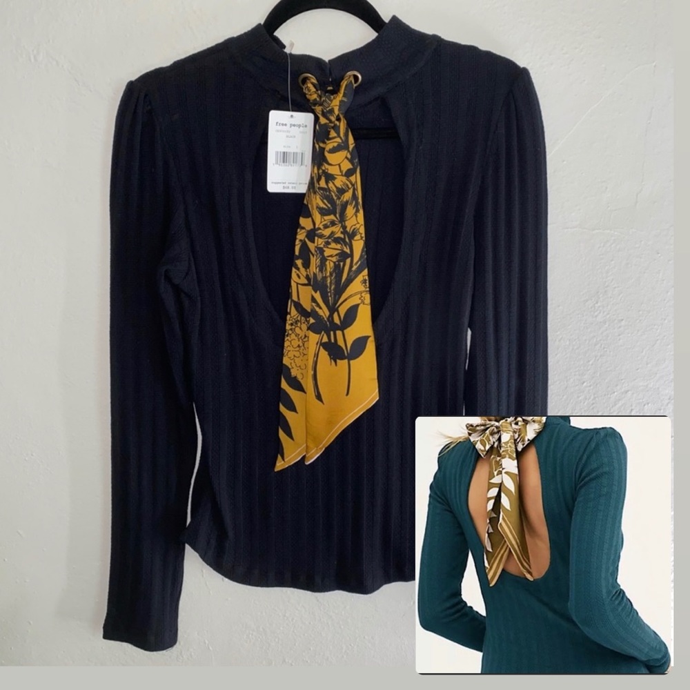 Free People Open Back Ribbed Scarf Tie Top